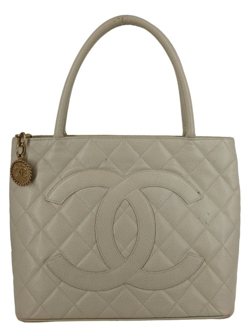Chanel Medallion Quilted Caviar Leather Tote Bag White